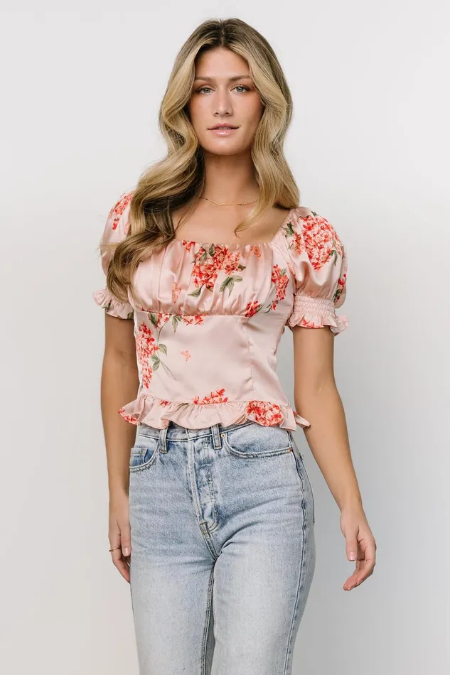 Women Blouses Shirts Baltic Born Cynthia Satin Crop Top Blush Floral Women Blouses Shirts Baltic Born Cynthia Satin Crop Top Blush Floral