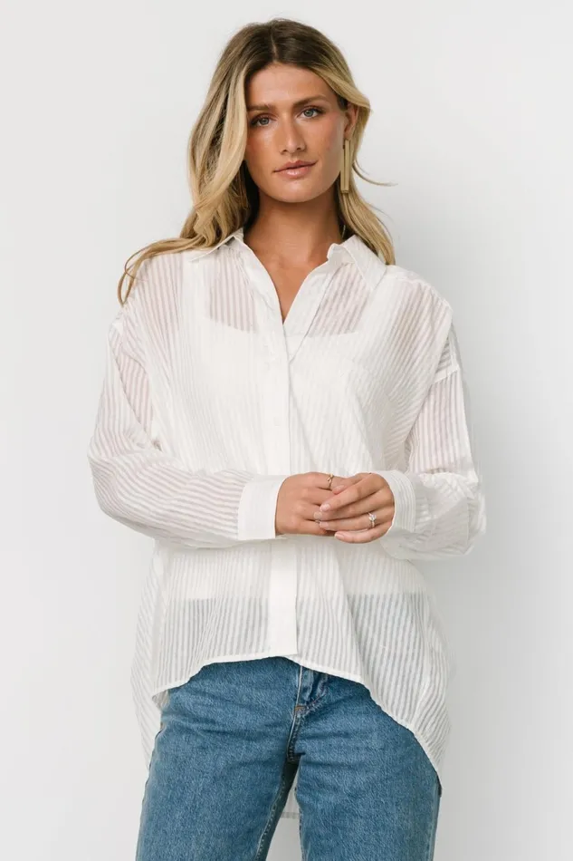 Women Blouses Shirts Baltic Born Sheldon Striped Oversized Top White