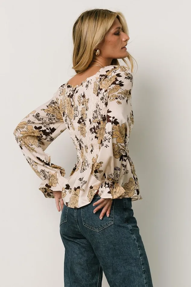 Women Blouses Shirts Baltic Born Topanga Smocked Top Taupe Floral Women Blouses Shirts Baltic Born Topanga Smocked Top Taupe Floral