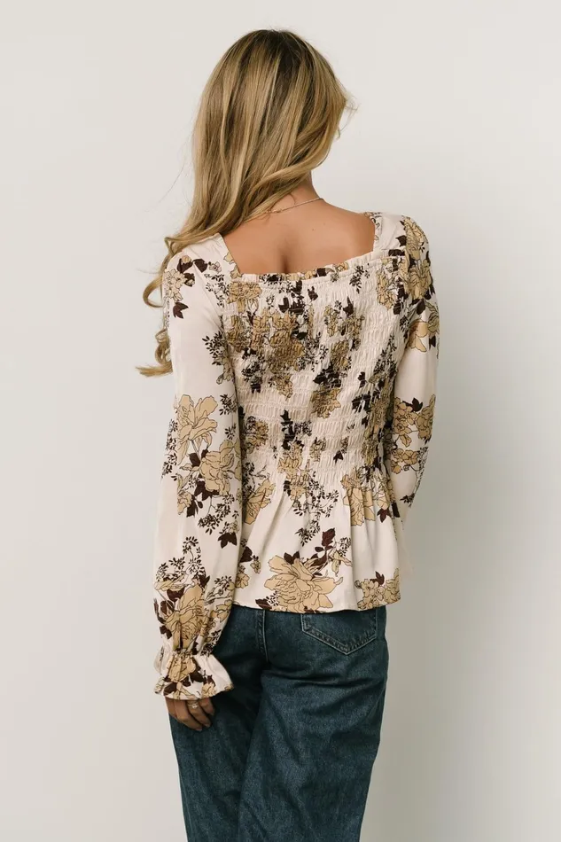 Women Blouses Shirts Baltic Born Topanga Smocked Top Taupe Floral Women Blouses Shirts Baltic Born Topanga Smocked Top Taupe Floral
