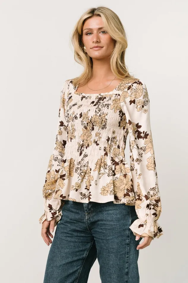 Women Blouses Shirts Baltic Born Topanga Smocked Top Taupe Floral Women Blouses Shirts Baltic Born Topanga Smocked Top Taupe Floral
