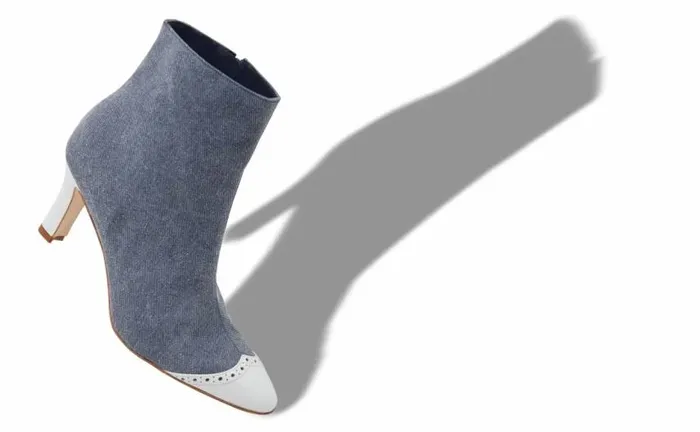 Women Blue And White Denim Ankle Boots Manolo Blahnik Boots