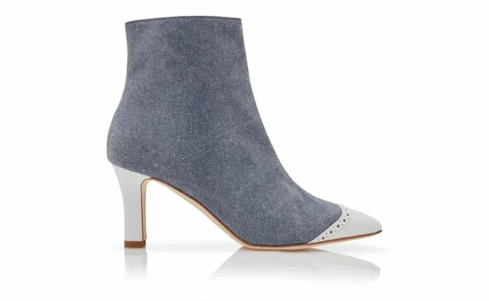 Women Blue And White Denim Ankle Boots Manolo Blahnik Boots