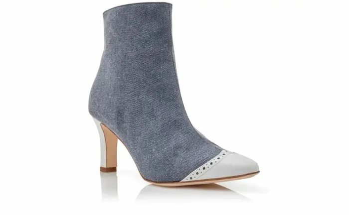 Women Blue And White Denim Ankle Boots Manolo Blahnik Boots