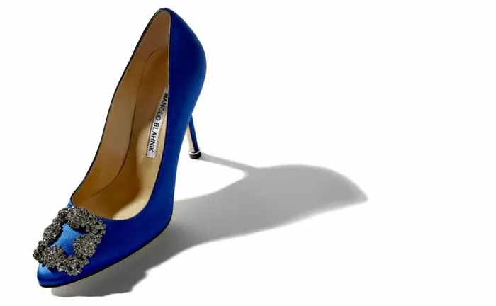 Women Blue Satin Jewel Buckle Pumps Manolo Blahnik Pumps