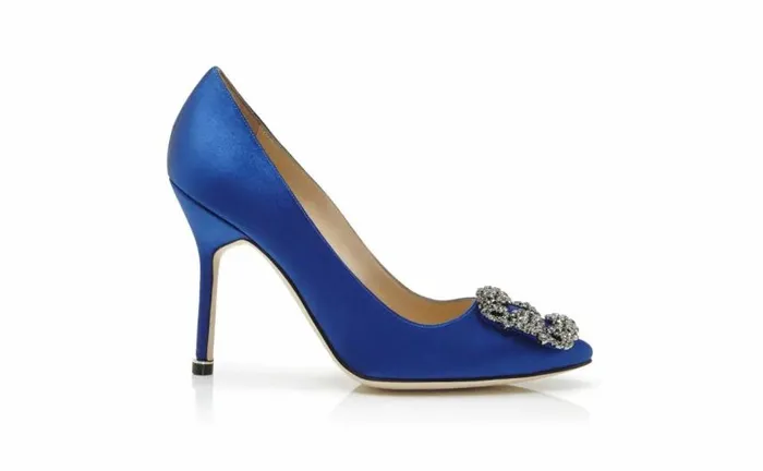 Women Blue Satin Jewel Buckle Pumps Manolo Blahnik Pumps