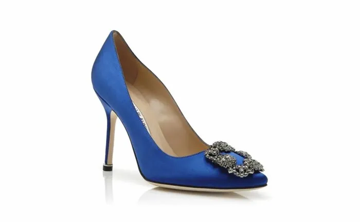 Women Blue Satin Jewel Buckle Pumps Manolo Blahnik Pumps