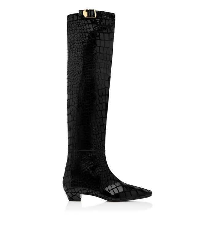 Women Boots Tom Ford Printed Leather Over The Knee Boot Black