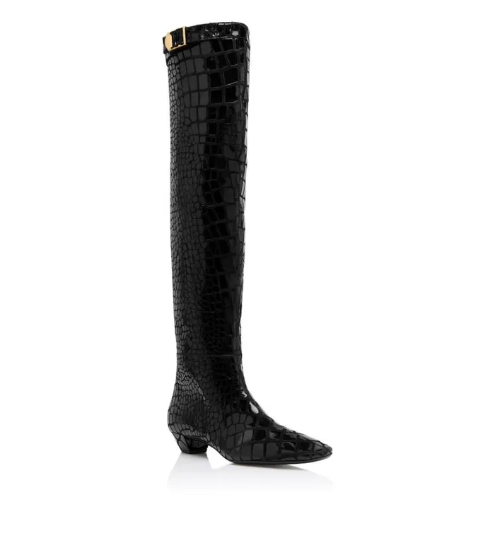 Women Boots Tom Ford Printed Leather Over The Knee Boot Black Women Boots Tom Ford Printed Leather Over The Knee Boot Black