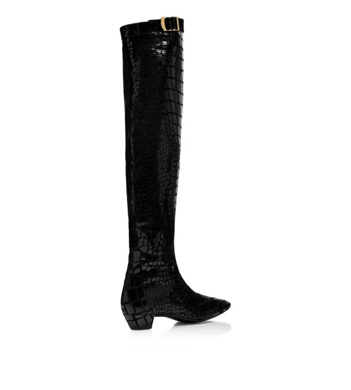 Women Boots Tom Ford Printed Leather Over The Knee Boot Black Women Boots Tom Ford Printed Leather Over The Knee Boot Black