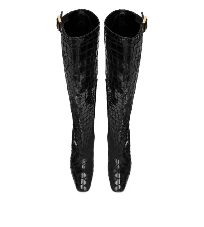 Women Boots Tom Ford Printed Leather Over The Knee Boot Black Women Boots Tom Ford Printed Leather Over The Knee Boot Black