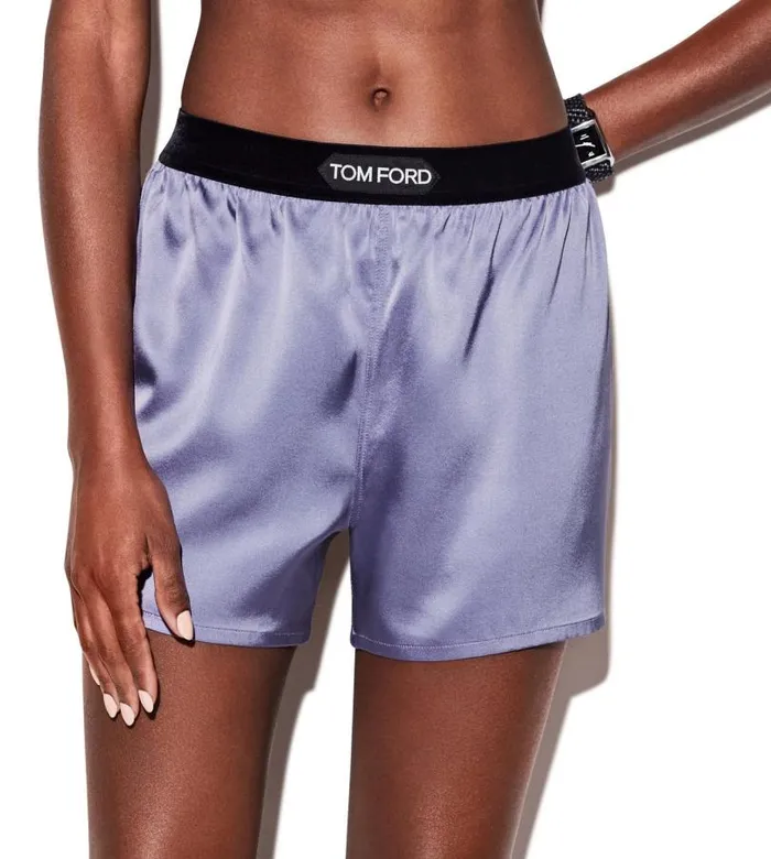 Women Bottoms Tom Ford Stretch Silk Satin Boxer Shorts Pale Parma Violet Women Bottoms Tom Ford Stretch Silk Satin Boxer Shorts Pale Parma Violet