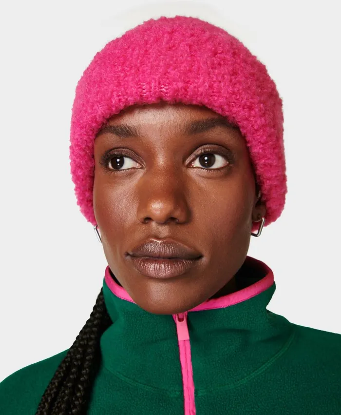Women Boucle Knit Beanie Punk Pink Sweaty Betty Hats Scarves Gloves