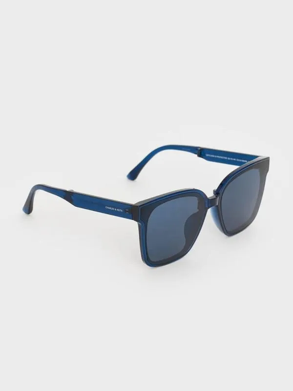 Women Brea Foldable Sunglasses 8211 Blue CHARLES and KEITH Square