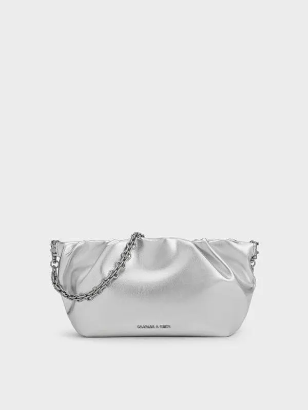 Women Brigette Metallic Ruched ChainHandle Clutch 8211 Silver CHARLES and KEITH Clutches Women Brigette Metallic Ruched ChainHandle Clutch 8211 Silver CHARLES and KEITH Clutches