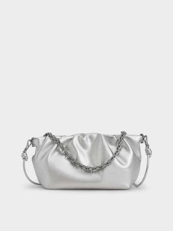 Women Brigette Metallic Ruched ChainHandle Clutch 8211 Silver CHARLES and KEITH Clutches