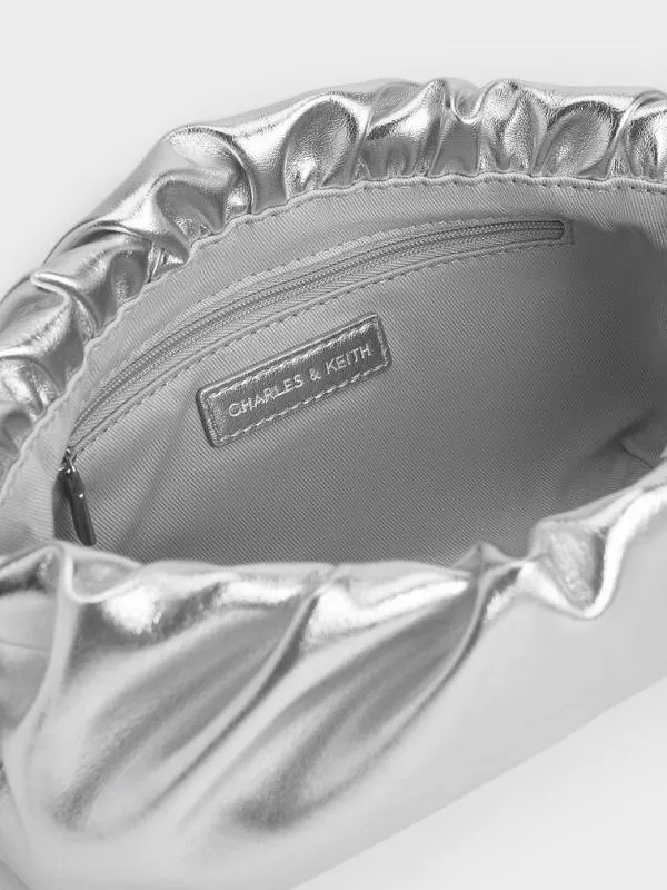 Women Brigette Metallic Ruched ChainHandle Clutch 8211 Silver CHARLES and KEITH Clutches