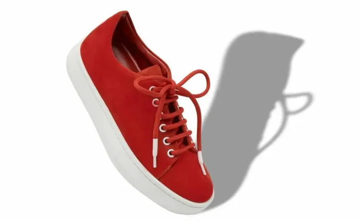 Women Bright Red Suede Low Cut Sneakers Manolo Blahnik Flats
