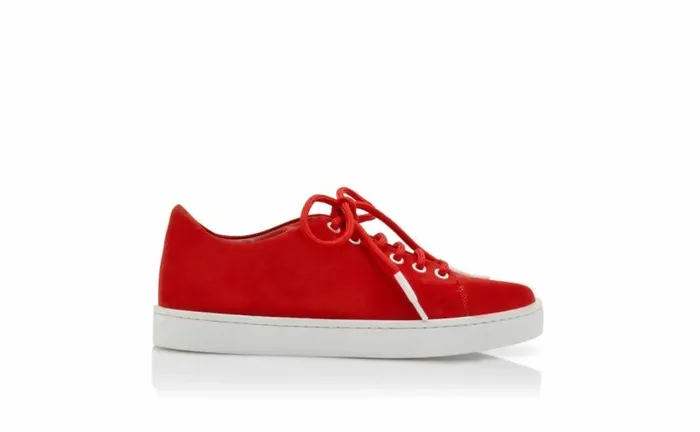 Women Bright Red Suede Low Cut Sneakers Manolo Blahnik Flats
