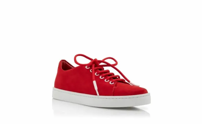 Women Bright Red Suede Low Cut Sneakers Manolo Blahnik Flats