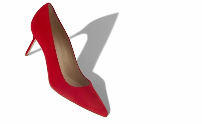 Women Bright Red Suede Pointed Toe Pumps Manolo Blahnik Pumps
