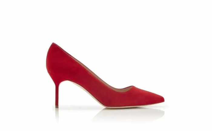 Women Bright Red Suede Pointed Toe Pumps Manolo Blahnik Pumps