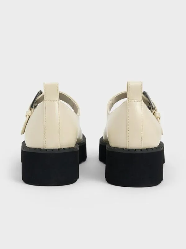 Women Buckled RidgedSole Chunky Mary Janes 8211 Chalk CHARLES and KEITH Flats