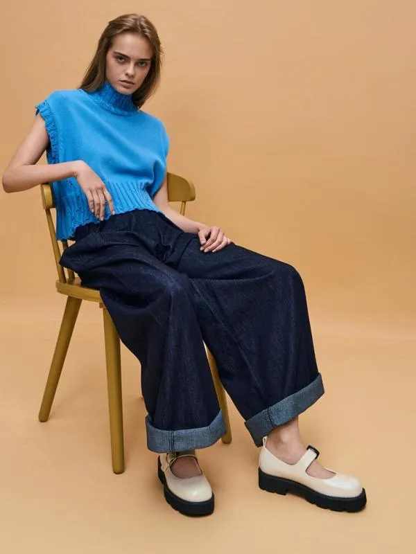 Women Buckled RidgedSole Chunky Mary Janes 8211 Chalk CHARLES and KEITH Flats
