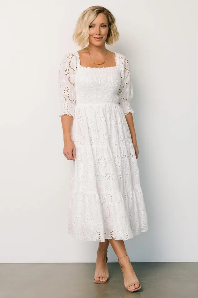 Women Bump Friendly Baltic Born Ella Eyelet Midi Dress White