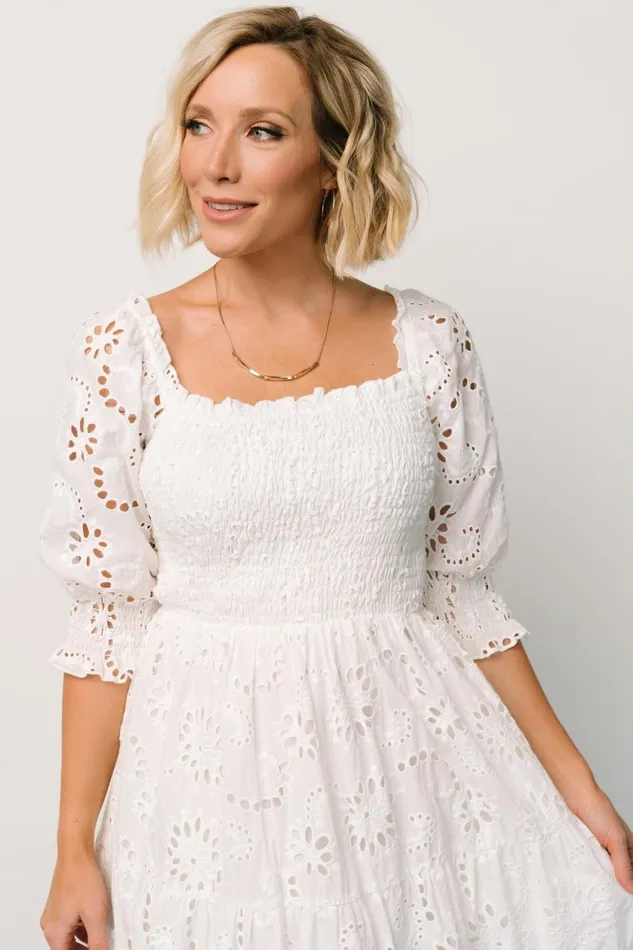 Women Bump Friendly Baltic Born Ella Eyelet Midi Dress White Women Bump Friendly Baltic Born Ella Eyelet Midi Dress White