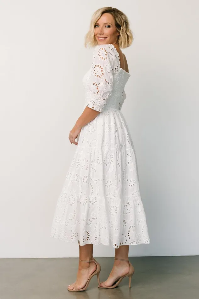 Women Bump Friendly Baltic Born Ella Eyelet Midi Dress White Women Bump Friendly Baltic Born Ella Eyelet Midi Dress White
