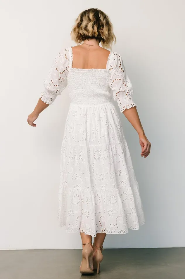 Women Bump Friendly Baltic Born Ella Eyelet Midi Dress White Women Bump Friendly Baltic Born Ella Eyelet Midi Dress White