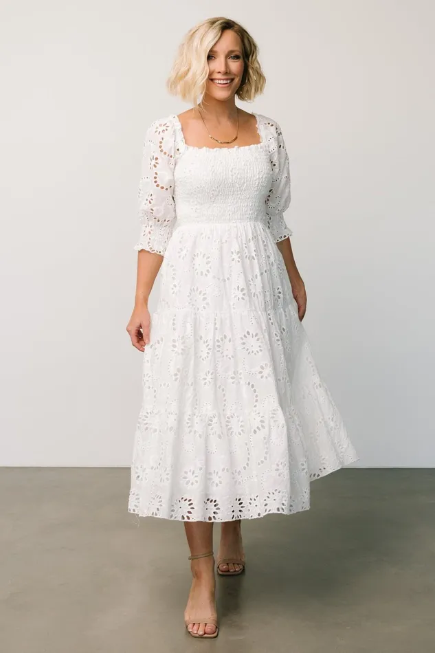 Women Bump Friendly Baltic Born Ella Eyelet Midi Dress White Women Bump Friendly Baltic Born Ella Eyelet Midi Dress White