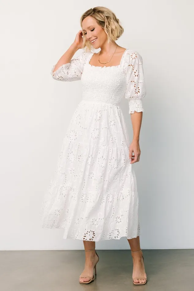 Women Bump Friendly Baltic Born Ella Eyelet Midi Dress White Women Bump Friendly Baltic Born Ella Eyelet Midi Dress White