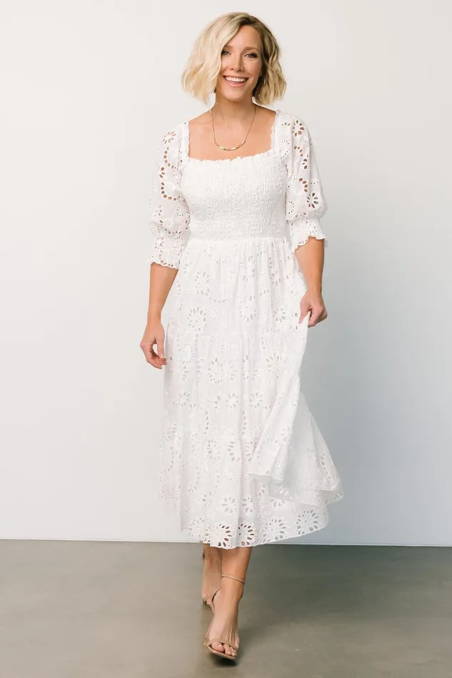 Women Bump Friendly Baltic Born Ella Eyelet Midi Dress White Women Bump Friendly Baltic Born Ella Eyelet Midi Dress White