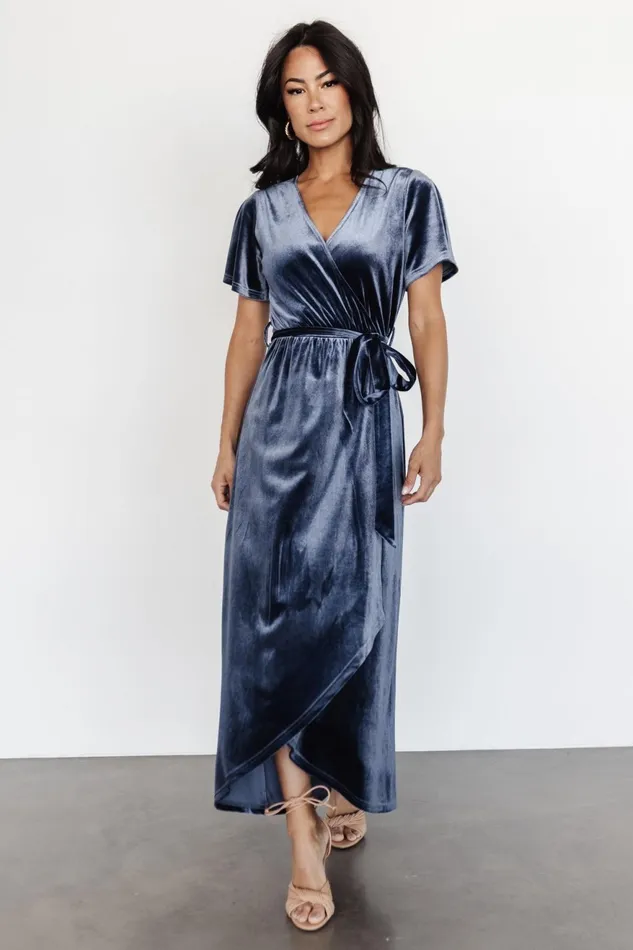 Women Bump Friendly Baltic Born Nadine Velvet Midi Dress Blue