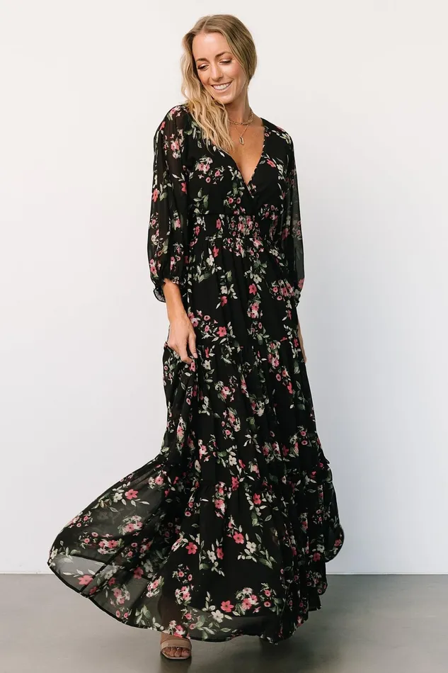 Women Bump Friendly Baltic Born Sawyer Tiered Maxi Dress Black Berry