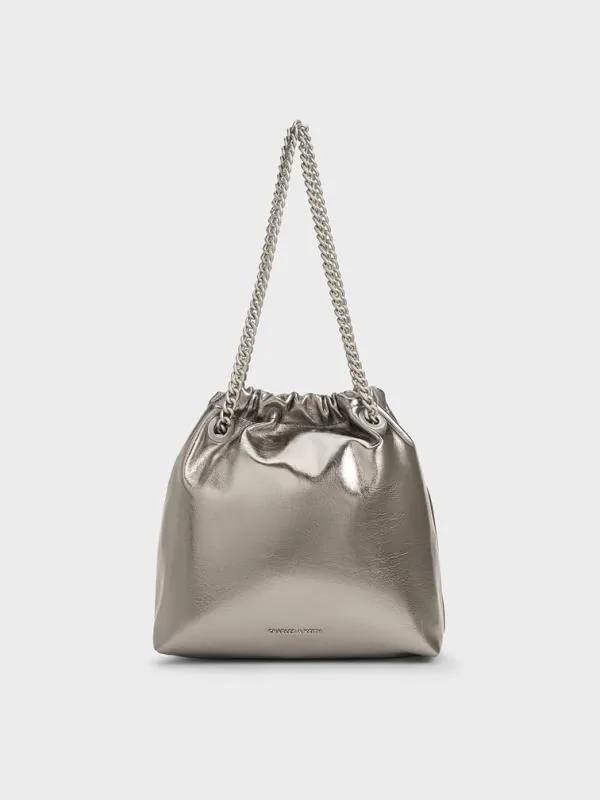 Women Caia Metallic ChainHandle Tote Bag 8211 Pewter CHARLES and KEITH Slouchy Bags Women Caia Metallic ChainHandle Tote Bag 8211 Pewter CHARLES and KEITH Slouchy Bags