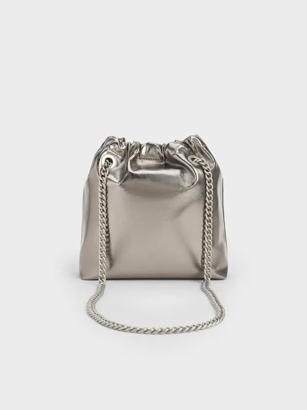 Women Caia Metallic ChainHandle Tote Bag 8211 Pewter CHARLES and KEITH Slouchy Bags