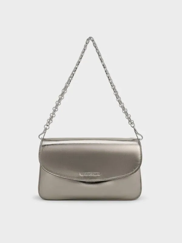Women Caia Metallic Front Flap Shoulder Bag 8211 Pewter CHARLES and KEITH Shoulder Bags Women Caia Metallic Front Flap Shoulder Bag 8211 Pewter CHARLES and KEITH Shoulder Bags