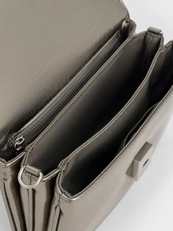 Women Caia Metallic Front Flap Shoulder Bag 8211 Pewter CHARLES and KEITH Shoulder Bags