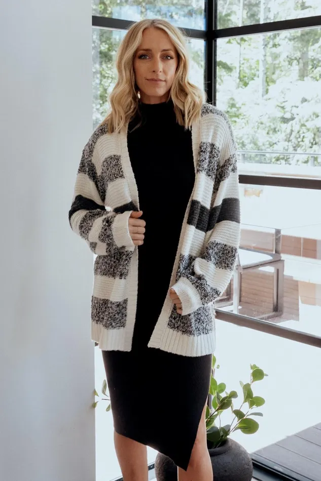 Women Cardigans Baltic Born Banff Stripe Cardigan Black Ivory