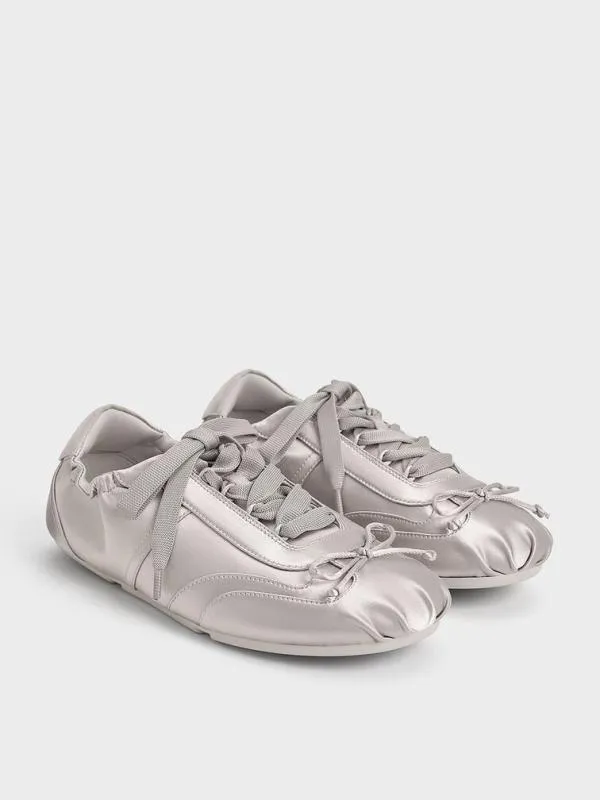 Women Cece Satin Ruched Bow Sneakers 8211 Light Grey CHARLES and KEITH Sneakers