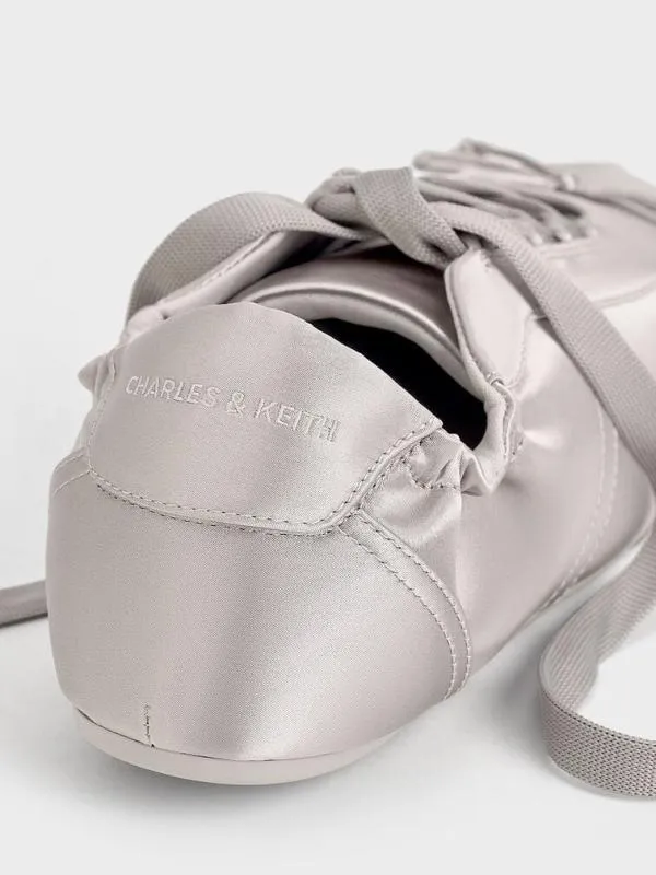 Women Cece Satin Ruched Bow Sneakers 8211 Light Grey CHARLES and KEITH Sneakers