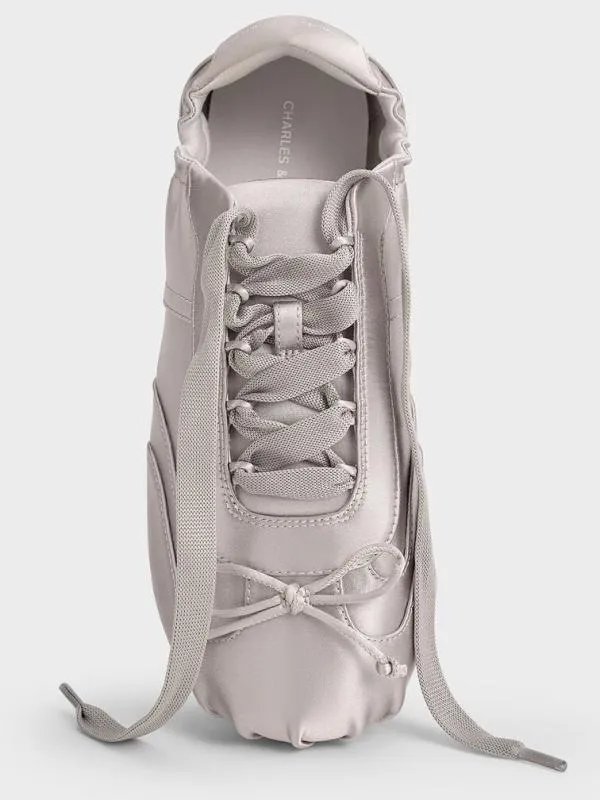 Women Cece Satin Ruched Bow Sneakers 8211 Light Grey CHARLES and KEITH Sneakers