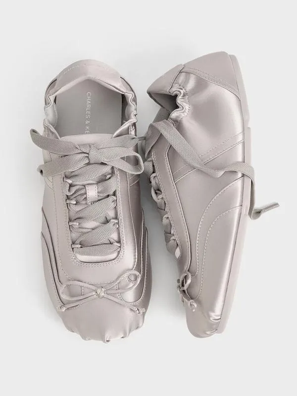 Women Cece Satin Ruched Bow Sneakers 8211 Light Grey CHARLES and KEITH Sneakers