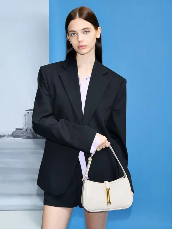 Women Cesia Metallic Accent Shoulder Bag 8211 Cream CHARLES and KEITH Shoulder Bags