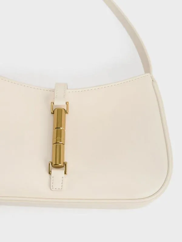 Women Cesia Metallic Accent Shoulder Bag 8211 Cream CHARLES and KEITH Shoulder Bags