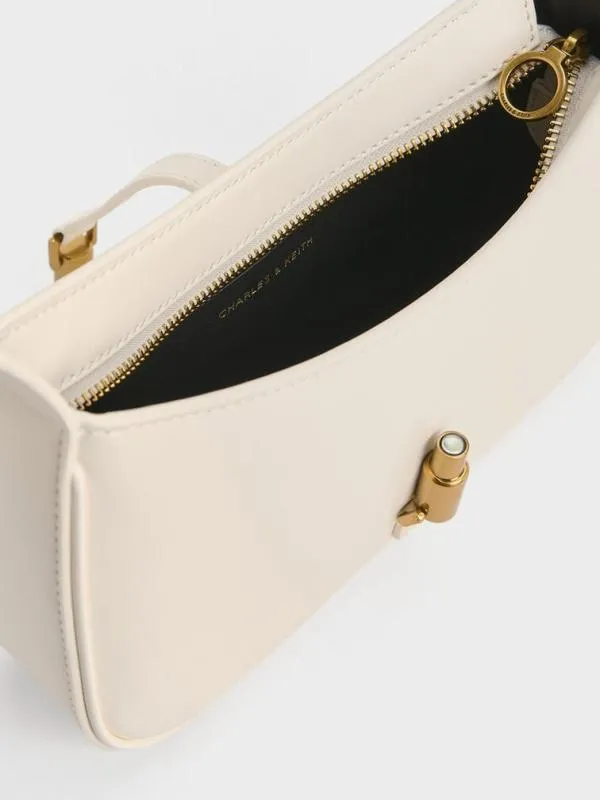 Women Cesia Metallic Accent Shoulder Bag 8211 Cream CHARLES and KEITH Shoulder Bags