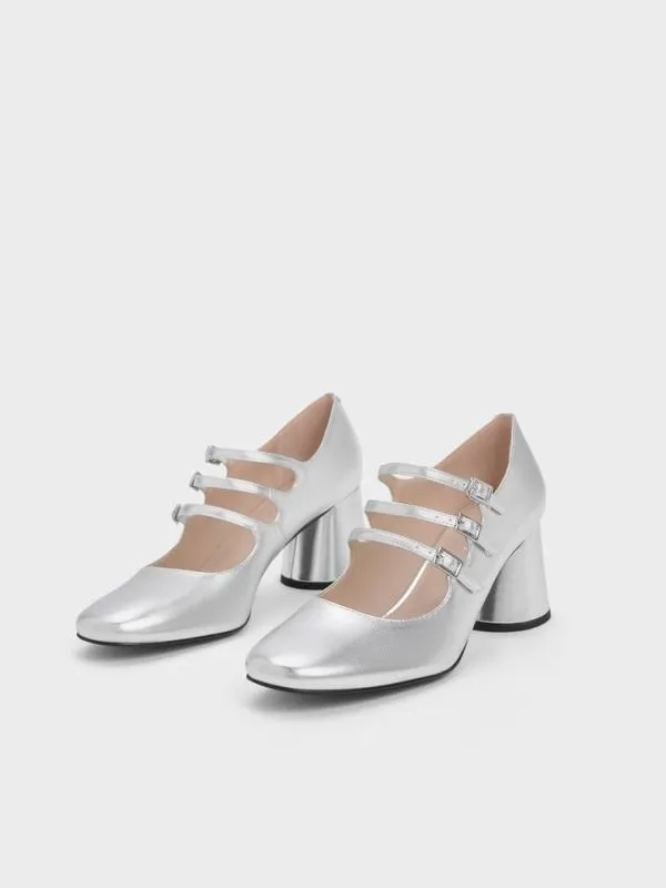 Women Claudie Metallic Buckled Mary Janes 8211 Silver CHARLES and KEITH Heels
